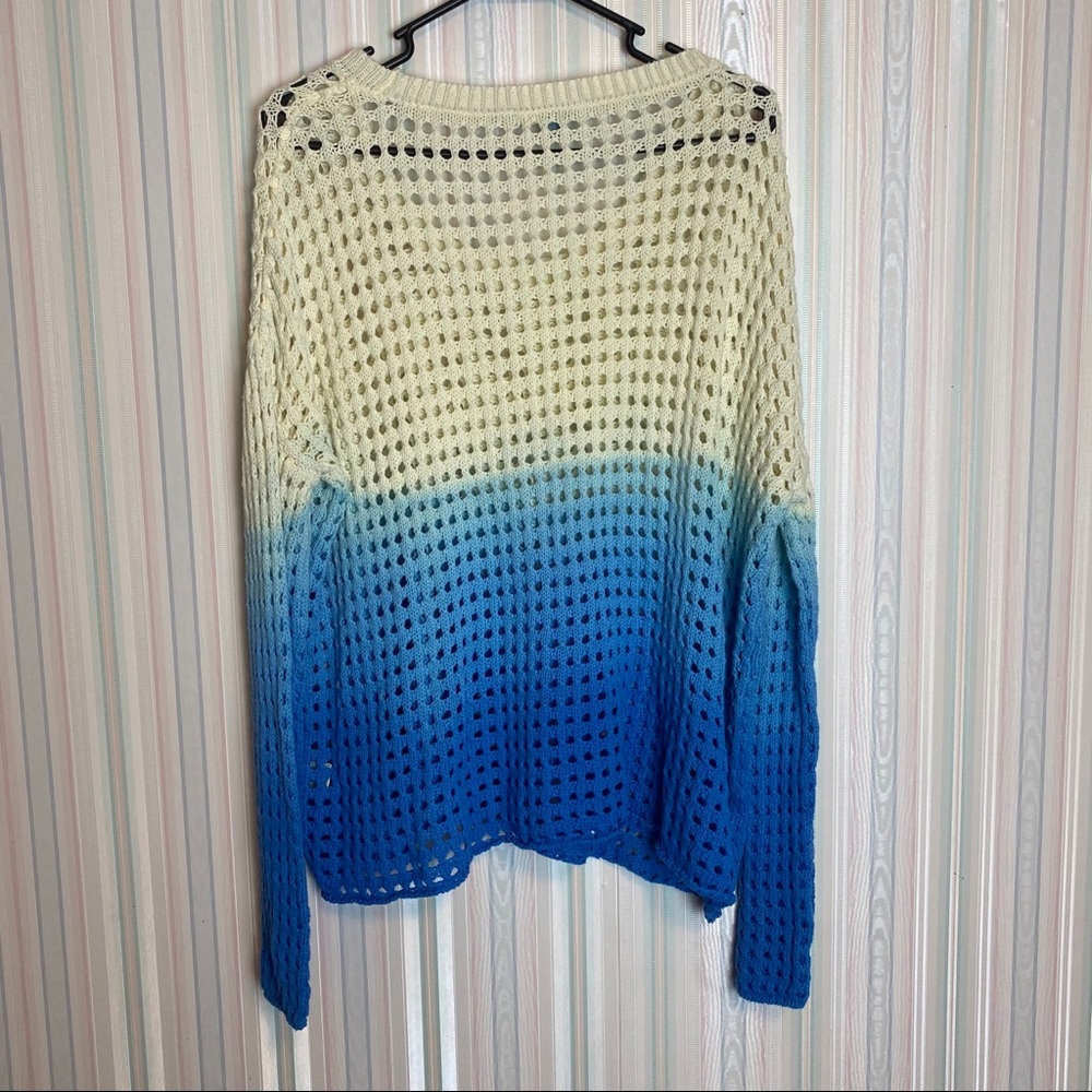 Good Luck Gem Cream Blue Open Knit Sweater Large - Picture 7 of 7